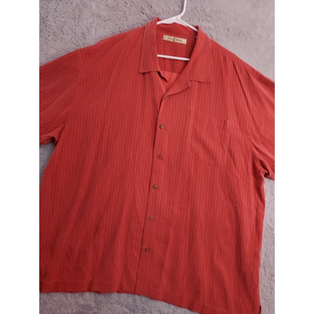 Tommy Bahama Shirt Mens 2XL XXL Camp 100% Hawaiian Floral Red Loop Collar Resort